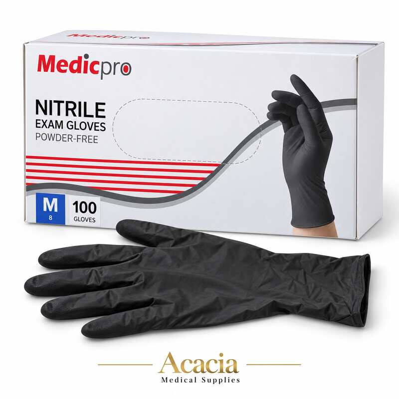 قفازات نتريل سوداء Medicpro – بدون بودرة، 100 قفاز