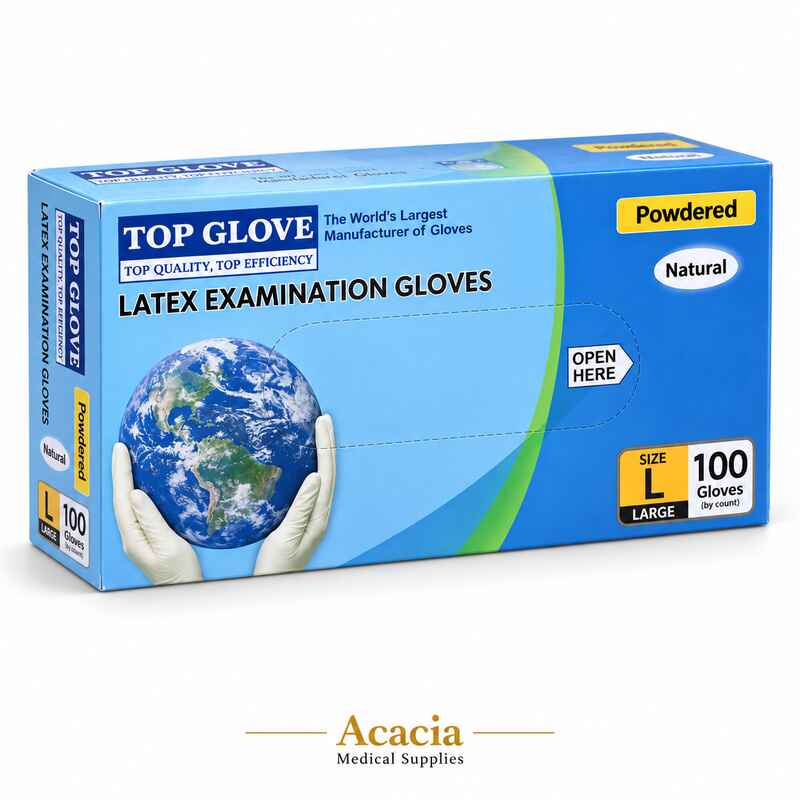 قفازات فحص لاتكس Top Glove – ببودرة، 100 قفاز